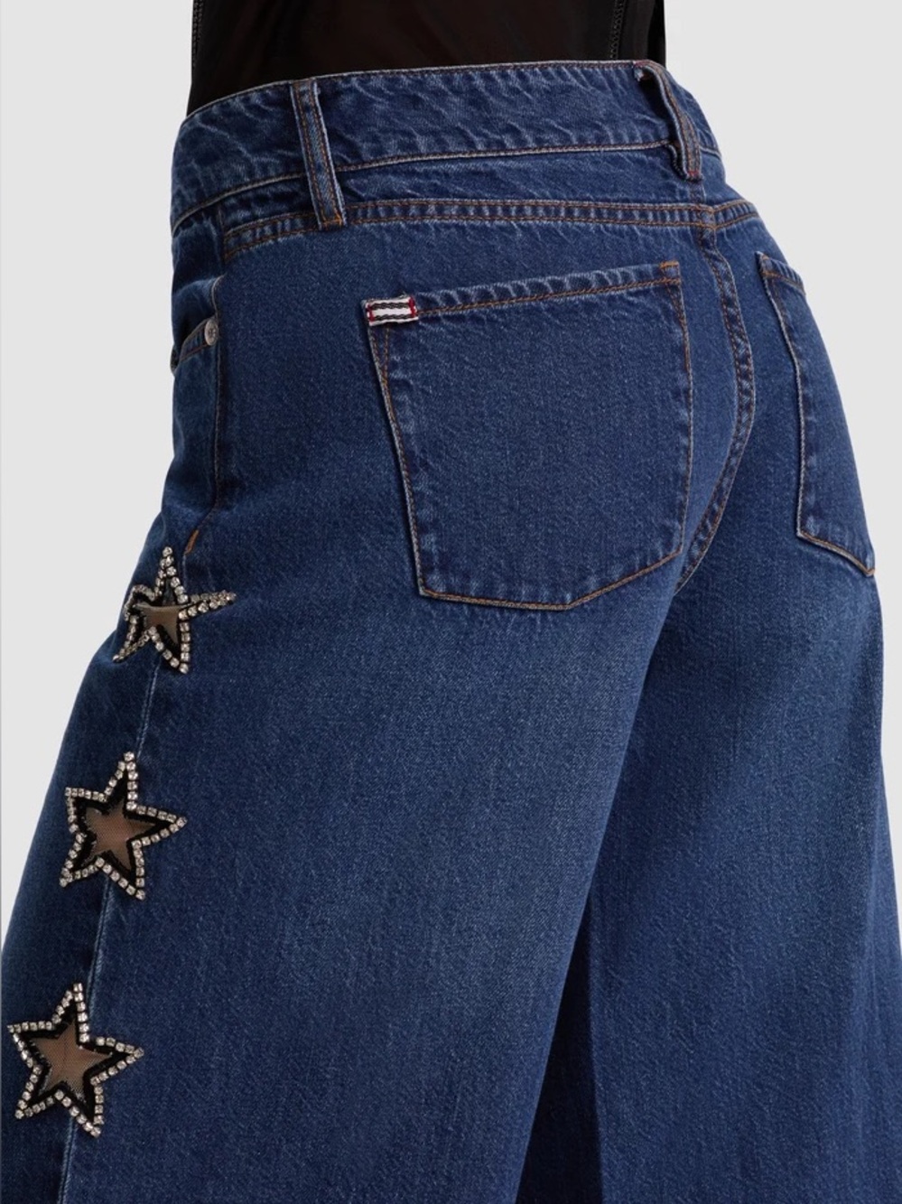 Alice + Olivia Dark Blue Wide-Leg Jeans with Star Embellishments - Picture 4 of 6